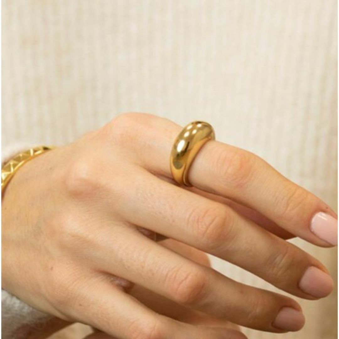 ステンレス ゴールドリング 人気  大人 お洒落 デート ニュアンス 韓国 結婚 レディースのアクセサリー(リング(指輪))の商品写真