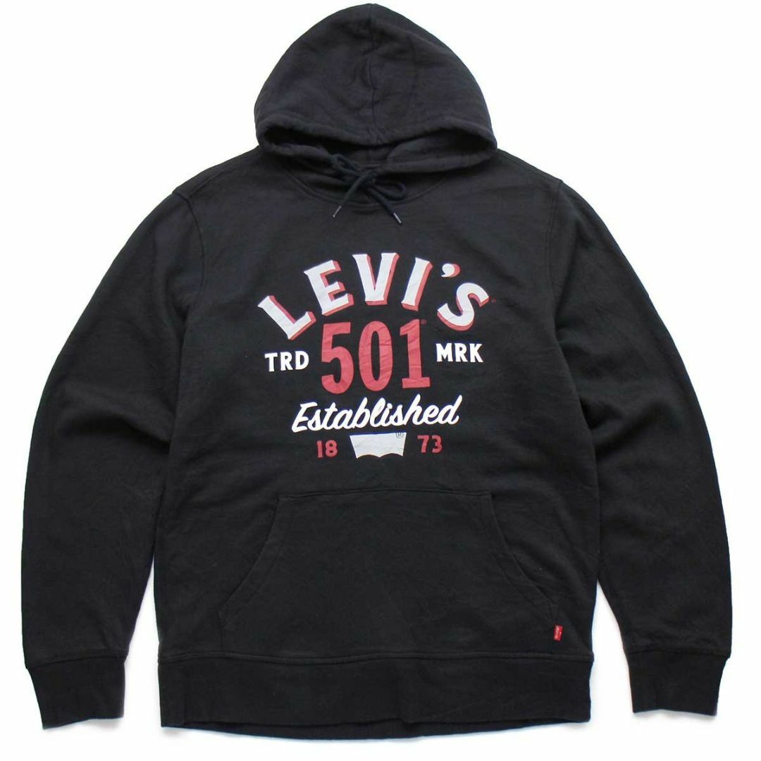 Levi's(リーバイス)のLevi'sリーバイス 501 ビッグロゴ スウェットパーカー 黒 M★フーディー デカロゴ デニム ジーンズ ブラック メンズのトップス(パーカー)の商品写真