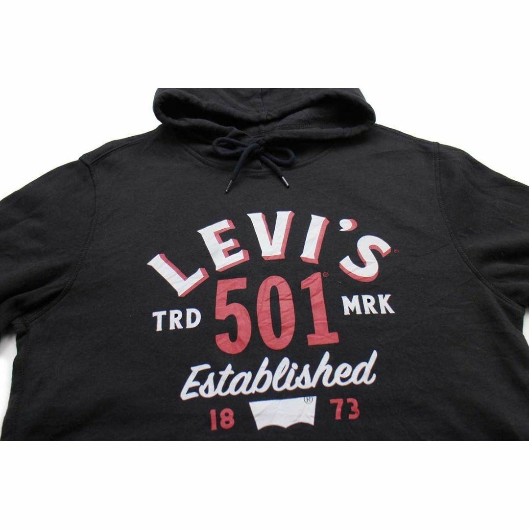 Levi's(リーバイス)のLevi'sリーバイス 501 ビッグロゴ スウェットパーカー 黒 M★フーディー デカロゴ デニム ジーンズ ブラック メンズのトップス(パーカー)の商品写真