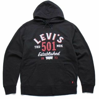 Levi'sリーバイス 501 ビッグロゴ スウェットパーカー 黒 M★フーディー デカロゴ デニム ジーンズ ブラック