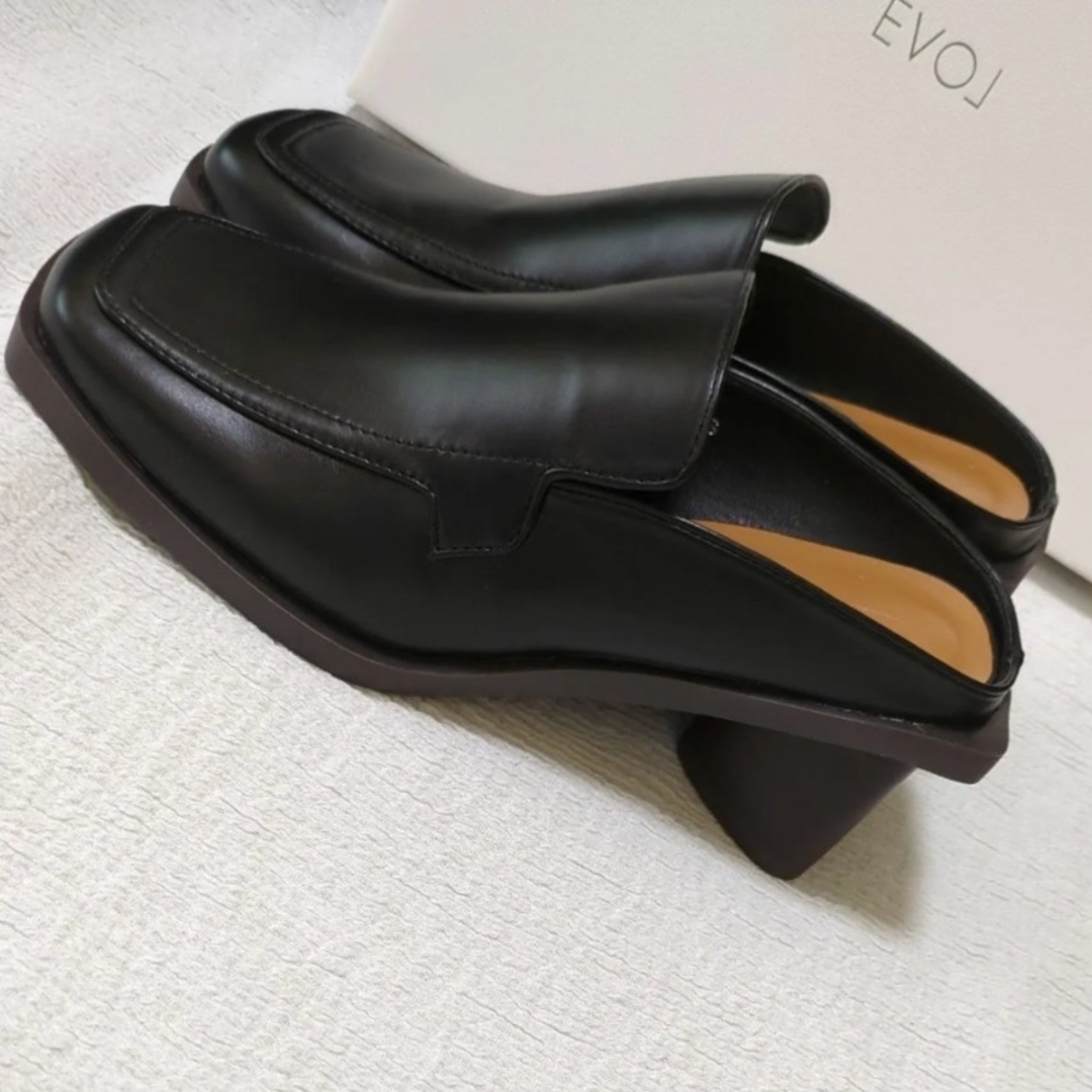 EVOL(イーボル)の☆新品☆ EVOL イーボル スクエアローファーミュール S ブラック レディースの靴/シューズ(サンダル)の商品写真