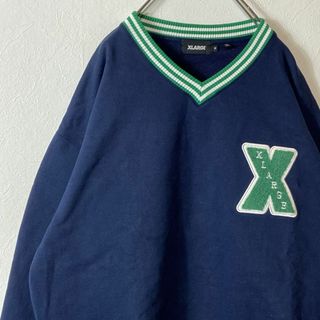 XLARGE - 【ワンポイント刺繍ロゴリンガーネック◎】X-LARGE古着スウェット紺M長袖