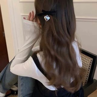 シルバー　ブラック　ヘアピン　ヘアクリップ　ヘアアクセサリー　ハート　リボン　黒(ヘアピン)