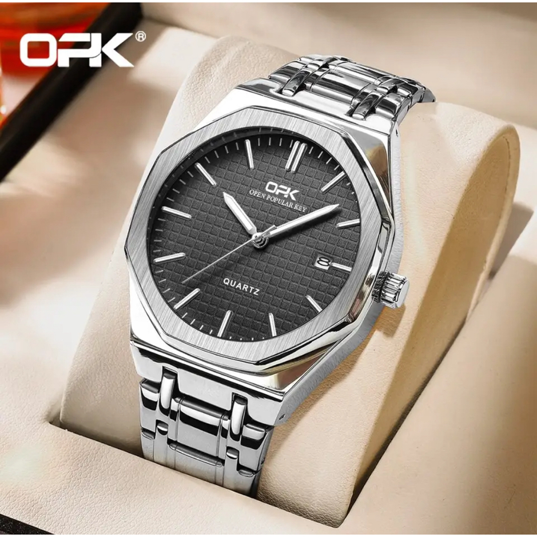 新品 OPK オクタゴン オマージュウォッチ メンズ腕時計 ブラック＆シルバー メンズの時計(腕時計(アナログ))の商品写真