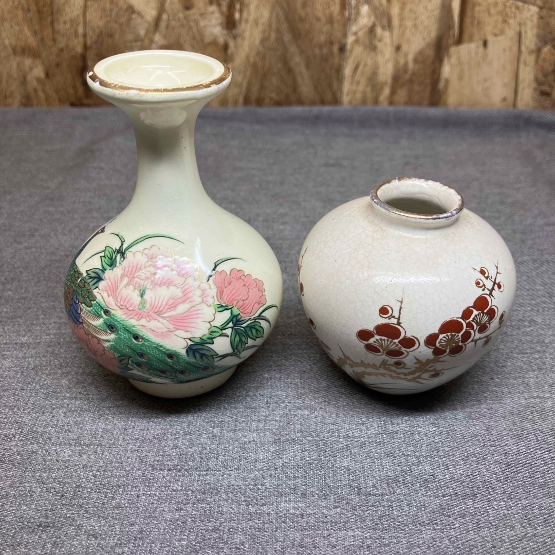 Nし1529】九谷焼 花瓶 2点セット 一輪挿し花器 インテリア 小壺 Nし1529】九谷焼 花瓶 2点セット 一輪挿し花器 インテリア 小壺