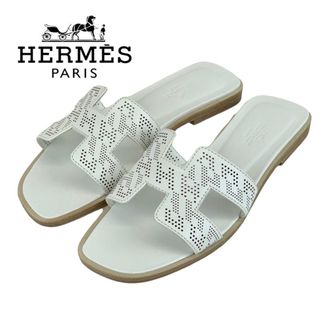 エルメス(Hermes)のエルメス HERMES オラン サンダル 靴 シューズ レザー ホワイト 未使用 フラットサンダル パンチング(サンダル)