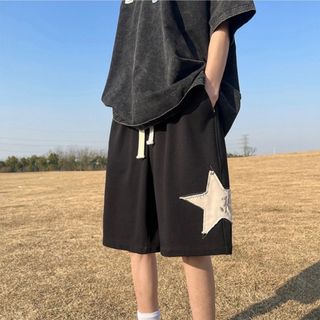 スウェットパンツ　メンズ　パンツ　ＸＬ　ブラック　星　黒　ストリート　ハーフ　夏(ショートパンツ)