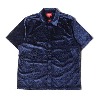 シュプリーム(Supreme)の新品 Supreme シュプリーム シャツ サイズ:L 21AW スパイダーウェブ柄 ベロア 半袖シャツ Spider Web Velvet S/S Shirt ネイビー 紺 トップス カジュアルシャツ【メンズ】(ポロシャツ)