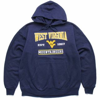 ラッセルアスレティック(Russell Athletic)のRUSSELLラッセル WEST VIRGINIA MOUNTAINEERS スウェットパーカー 紺 L★カレッジ フーディー ネイビー オーバーサイズ(パーカー)