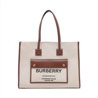 バーバリー(BURBERRY)のバーバリー フレヤトート キャンバス×レザー  ブラウン レディース トー(トートバッグ)