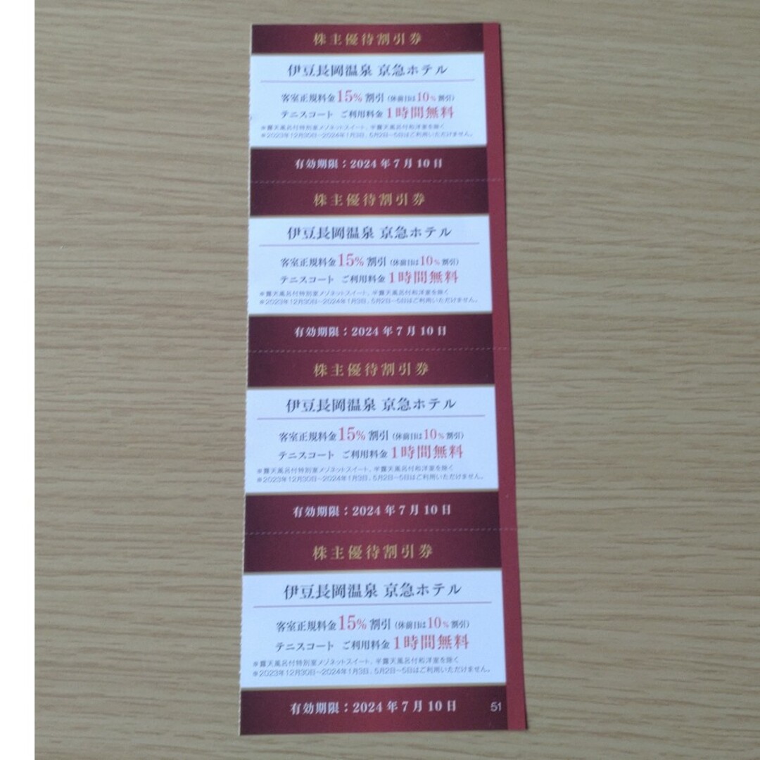 伊豆長岡温泉　京急ホテル　優待券4枚 チケットの優待券/割引券(その他)の商品写真