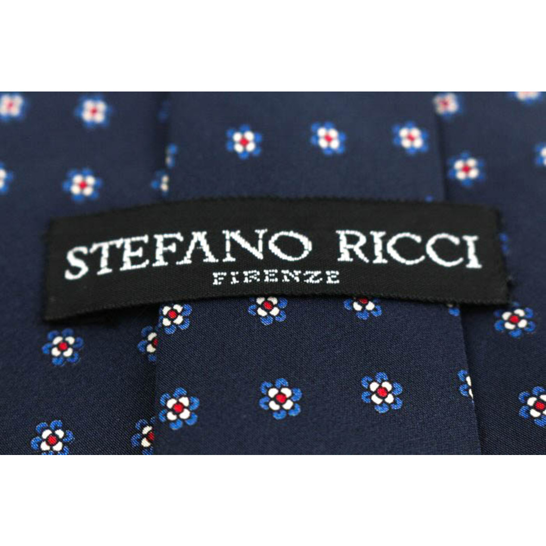 ステファノリッチ ブランド ネクタイ ロゴ 花柄 ドット シルク イタリア製 PO  メンズ ネイビー STEFANO RICCI ｲﾀﾘｱ高級ﾌﾞﾗﾝﾄﾞ メンズのファッション小物(ネクタイ)の商品写真