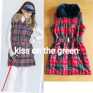 パーリーゲイツ(PEARLY GATES)のkiss on the green♪中綿チェックベストワンピースレディース女性(ウエア)