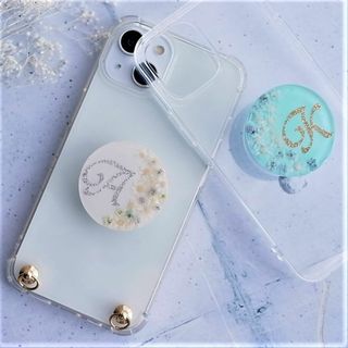 #036 全機種対応 スマホグリップ付き　スマホケース　お花　スマホソケット(スマホケース)