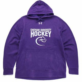 アンダーアーマー(UNDER ARMOUR)のUNDER ARMOURアンダーアーマー CHATHAM UNIVERSITY HOCKEY スウェットパーカー 紫 M★フーディー スポーツ カレッジ ロゴ刺繍(パーカー)