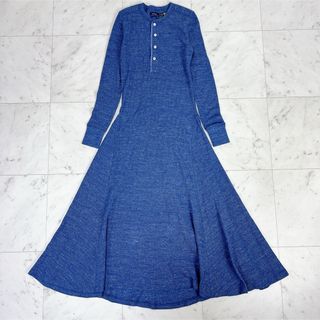 ポロラルフローレン(POLO RALPH LAUREN)の《美品》ポロラルフローレン コットンロングワンピース ヘンリーネック ネイビー(ロングワンピース/マキシワンピース)