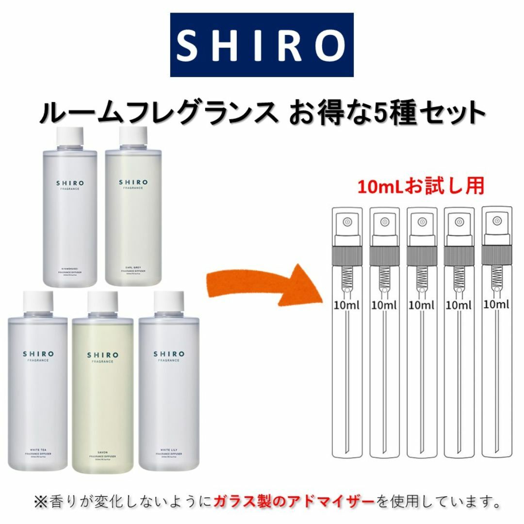 shiro(シロ)のSHIRO ルームフレグランス お得な5種セット お試しサンプル (各10mL) コスメ/美容のリラクゼーション(アロマグッズ)の商品写真