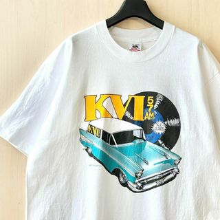 フルーツオブザルーム(FRUIT OF THE LOOM)の90s USA生古着　ヴィンテージ　Tシャツ　旧車とレコード　両面プリント(Tシャツ/カットソー(半袖/袖なし))