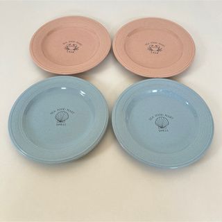 タチキチ(たち吉)の昭和　レトロ　TACHIKICHI　皿　蟹　貝　ピンク　ブルー　4枚(食器)