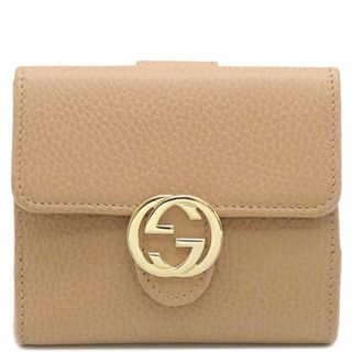 Gucci - グッチ GUCCI 二つ折り財布 インターロッキングG コンパクトウォレット レザー ベージュ ゴールド金具 二つ折り財布  615525 【箱】【中古】