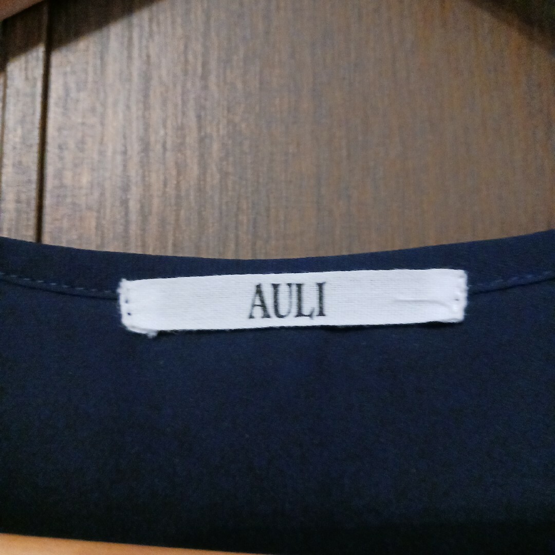 AULI(アウリィ)のAULI　シフォンワンピース　ネイビー　ドット　フリーサイズ 半袖 レディースのワンピース(ひざ丈ワンピース)の商品写真