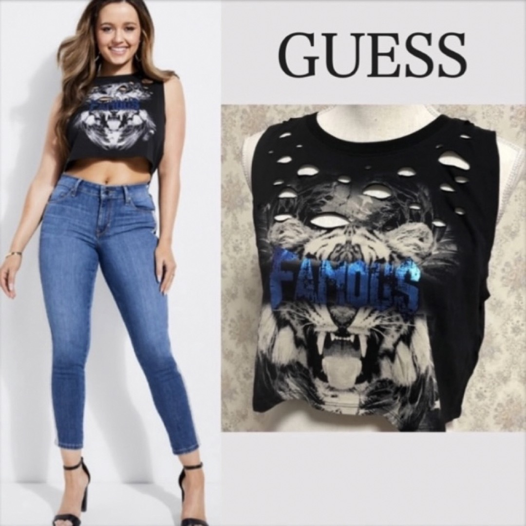 GUESS(ゲス)の【美品 S〜 】GUESS ロックタンクトップス レディースのトップス(カットソー(半袖/袖なし))の商品写真