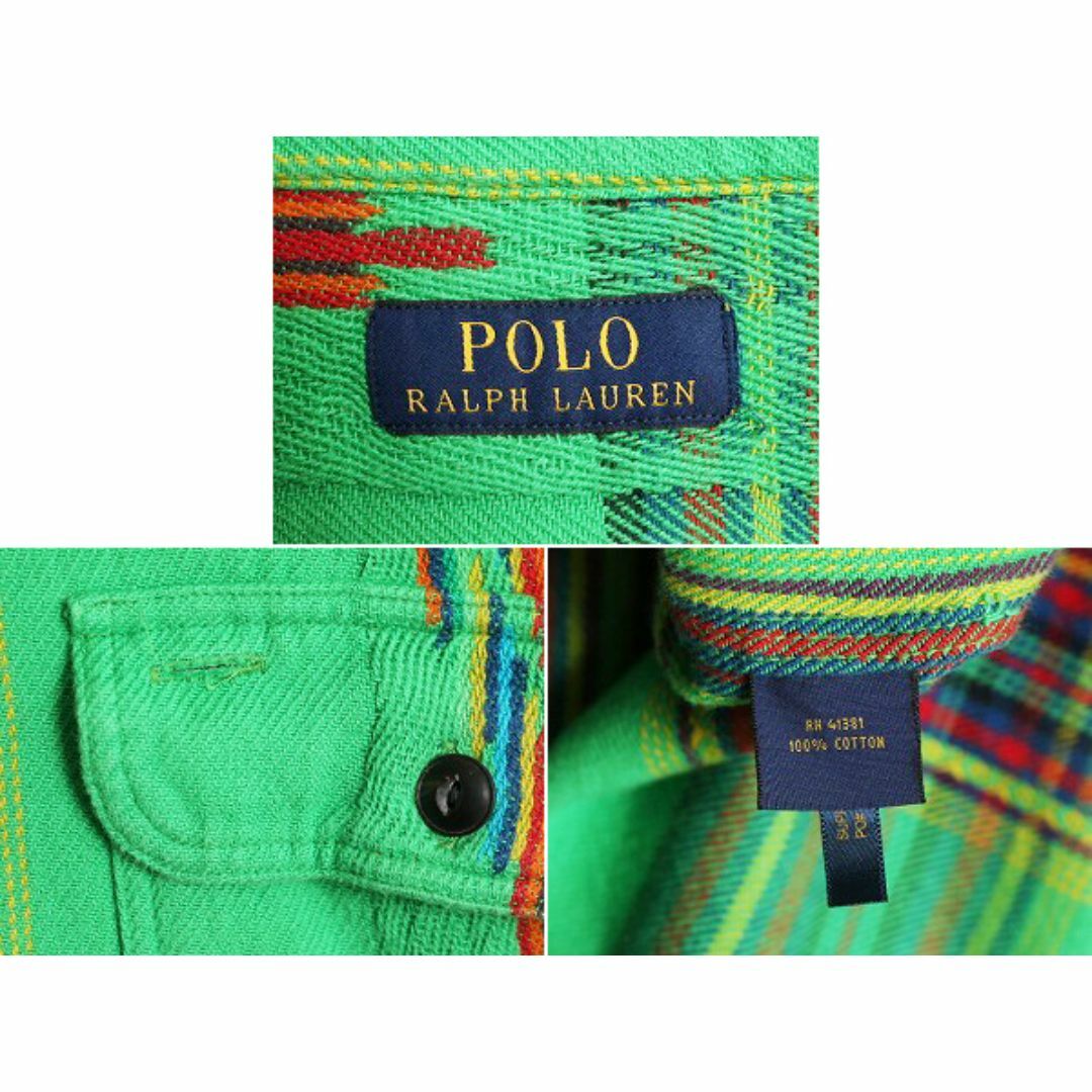 Ralph Lauren(ラルフローレン)のポロ ラルフローレン ネイティブ チェック ヘビー フランネル シャツ メンズ L 古着 マチ付き コットン ネルシャツ ジャガード ポニー無し メンズのトップス(シャツ)の商品写真