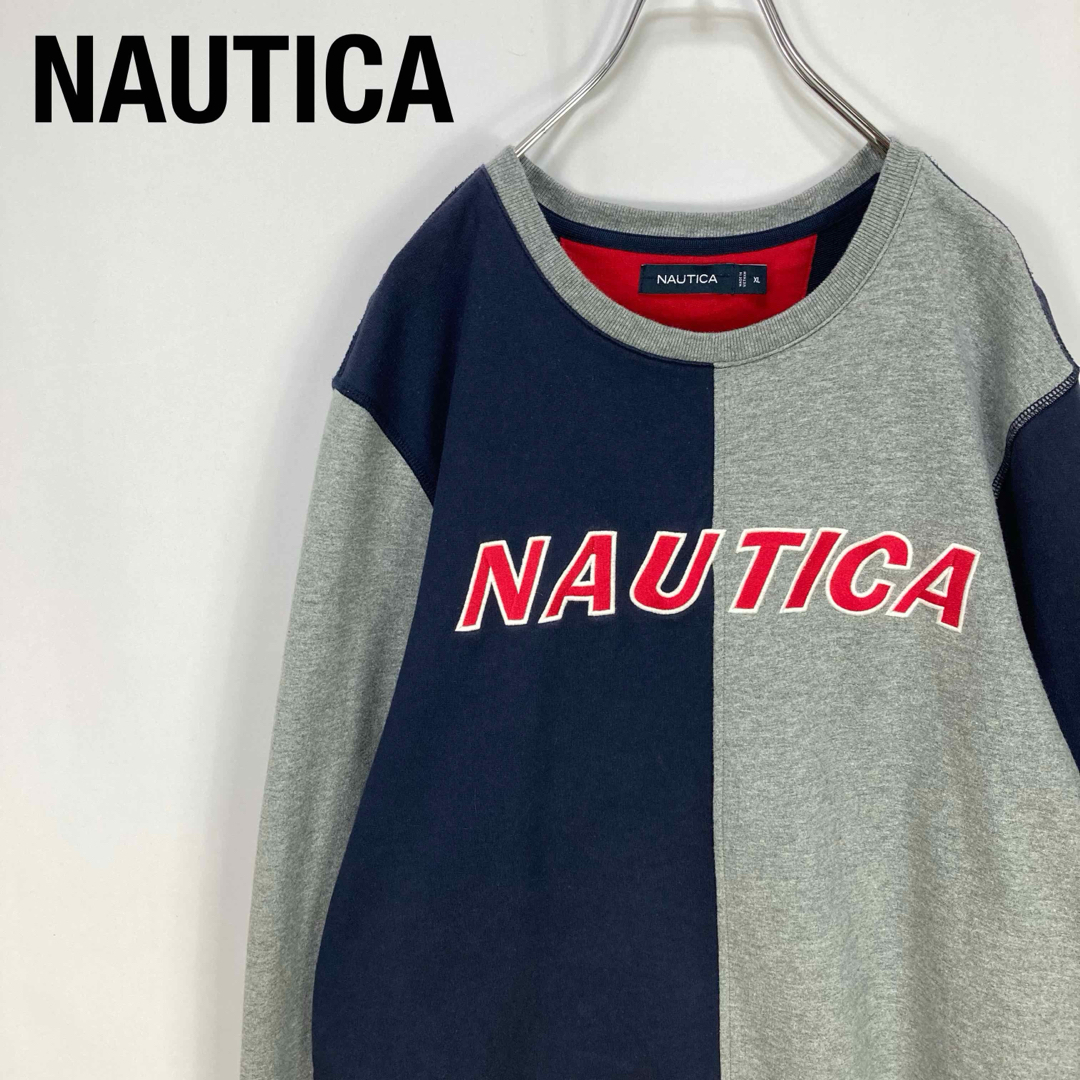 NAUTICA(ノーティカ)のノーティカ バイカラー 切替 刺繍ワッペン ビッグロゴ スウェット トレーナー メンズのトップス(スウェット)の商品写真