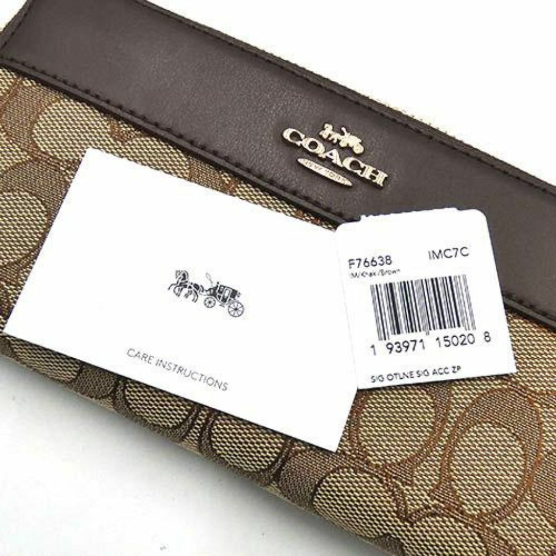 COACH(コーチ)の美品 コーチ 財布 COACH シグネチャー アコーディオン ジップ ロングウォレット カーキxブラウン F76638-IMC7C OJ10398 レディースのファッション小物(財布)の商品写真