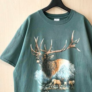 アンビル(Anvil)の90s古着　ヴィンテージ　アンビル　Tシャツ　大自然の鹿　アニマル(Tシャツ/カットソー(半袖/袖なし))