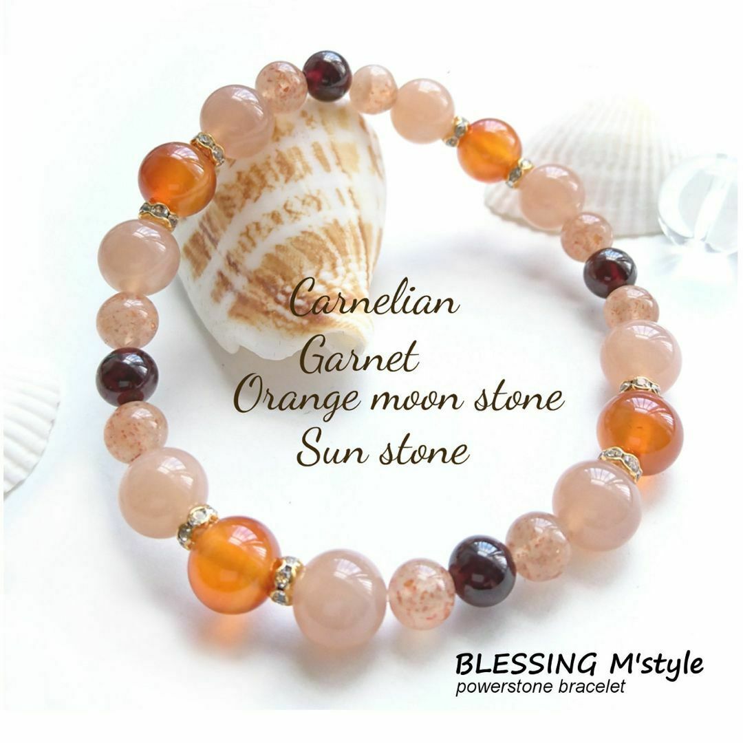カーネリアン オレンジムーンストーン 天然石パワーストーンブレスレット レディースのアクセサリー(ブレスレット/バングル)の商品写真