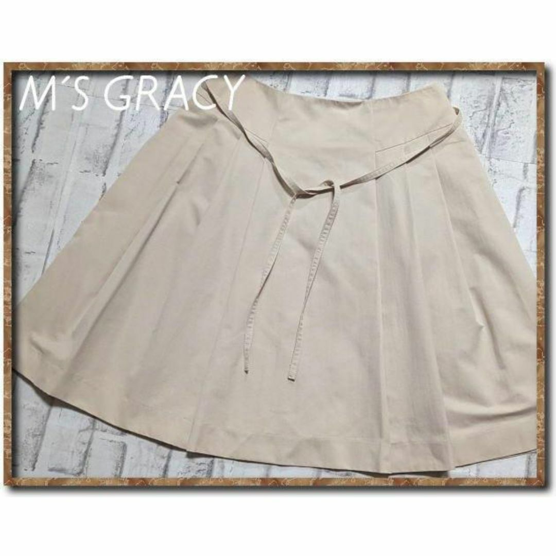 M'S GRACY(エムズグレイシー)のエムズグレイシー　リボン付きコットンスカート　ベージュ レディースのスカート(ひざ丈スカート)の商品写真