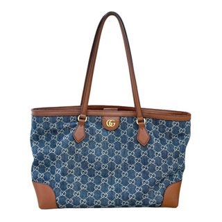 Gucci - 　グッチ GUCCI オフィディア GG デニム ミディアム トートバッグ 631685 ブルー×ブラウン ゴールド金具 デニム/レザー レディース トートバッグ