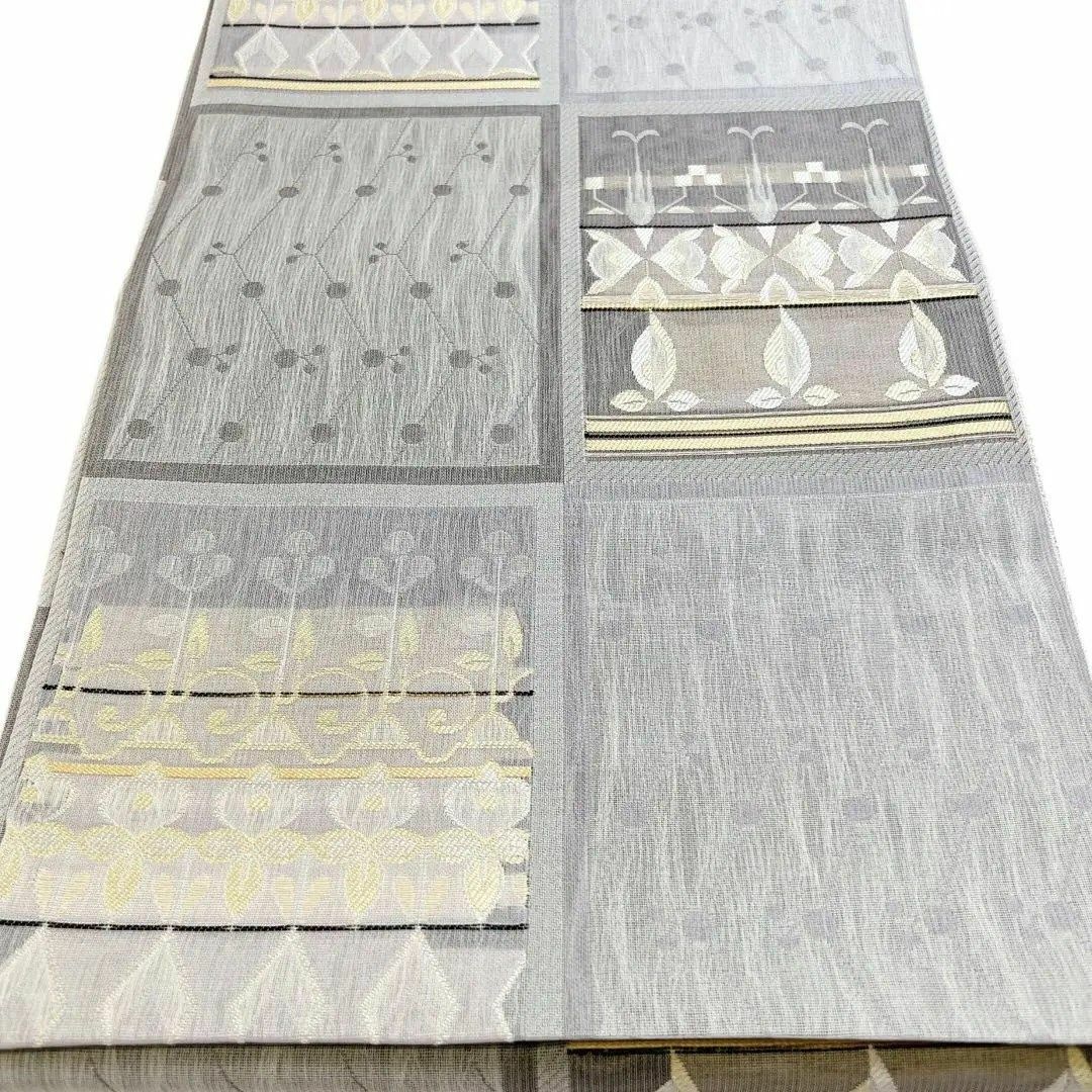 未着用 夏帯 抽象花模様 グレー 着物 042w o 未着用 夏帯 抽象花模様 グレー 着物 042w o