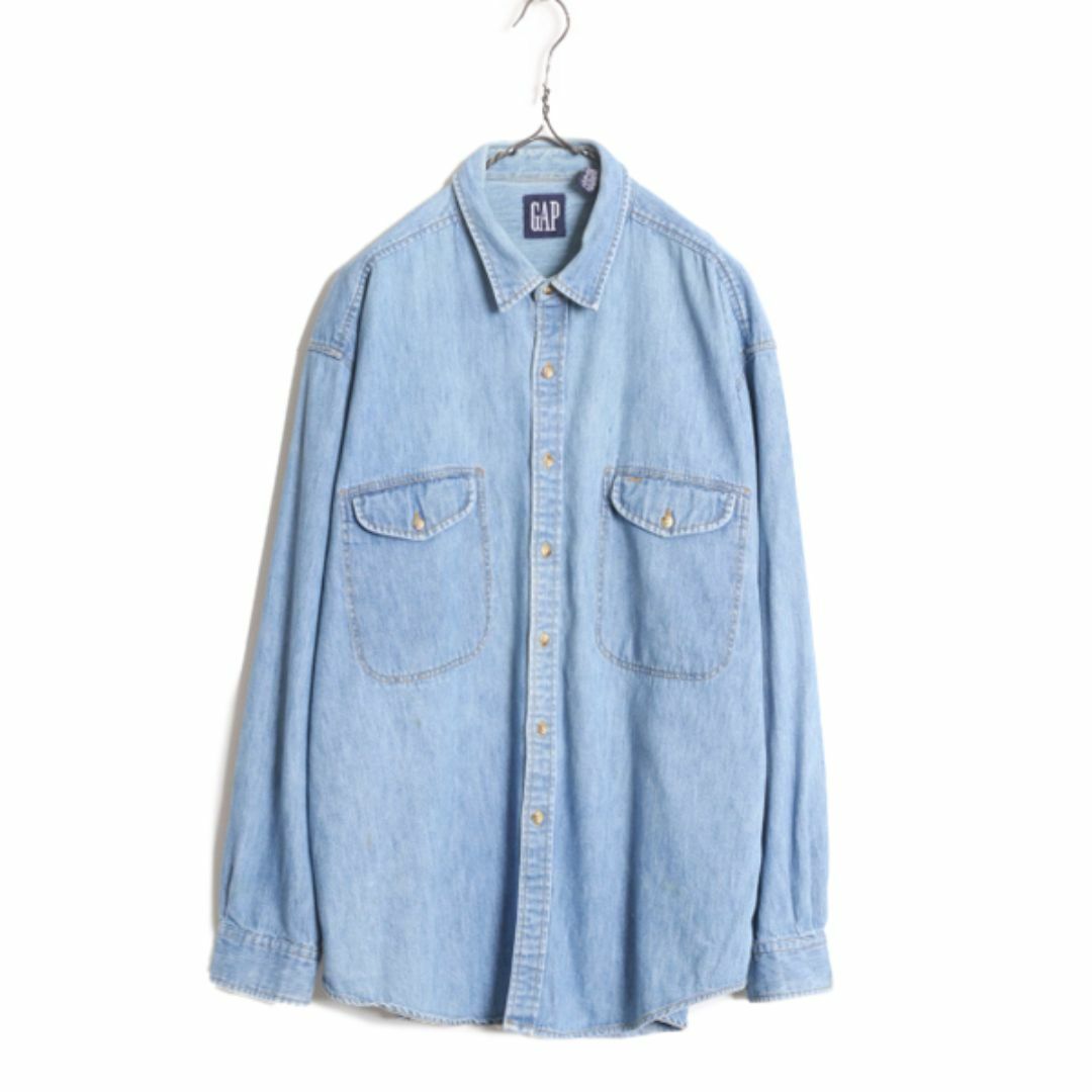 90s OLD GAP 長袖 デニム シャツ メンズ XL / 90年代 オールド ギャップ ヘビーウェイト コットン 長袖シャツ ワーク 大きいサイズ 紺タグ メンズのトップス(シャツ)の商品写真