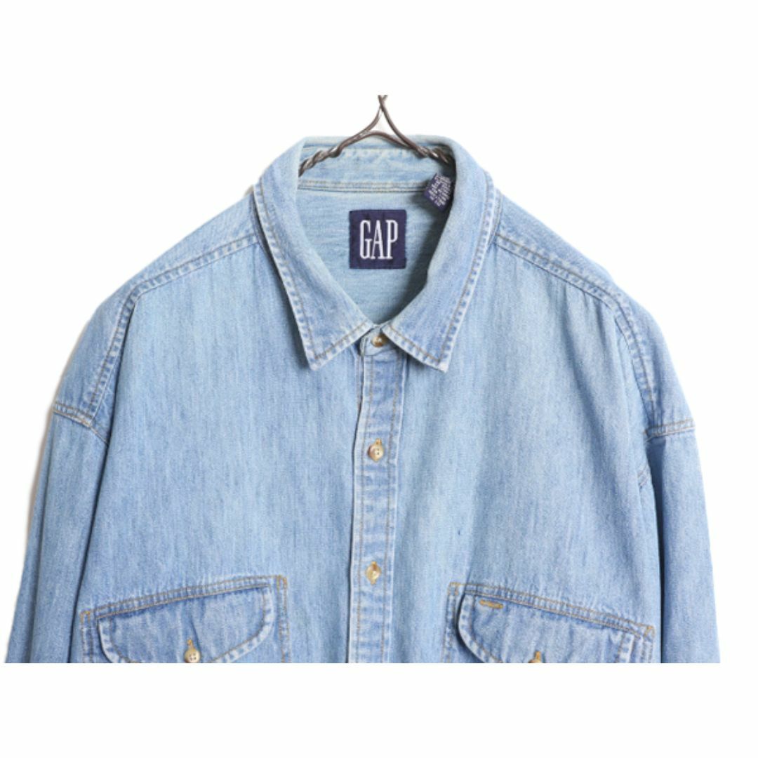 90s OLD GAP 長袖 デニム シャツ メンズ XL / 90年代 オールド ギャップ ヘビーウェイト コットン 長袖シャツ ワーク 大きいサイズ 紺タグ メンズのトップス(シャツ)の商品写真