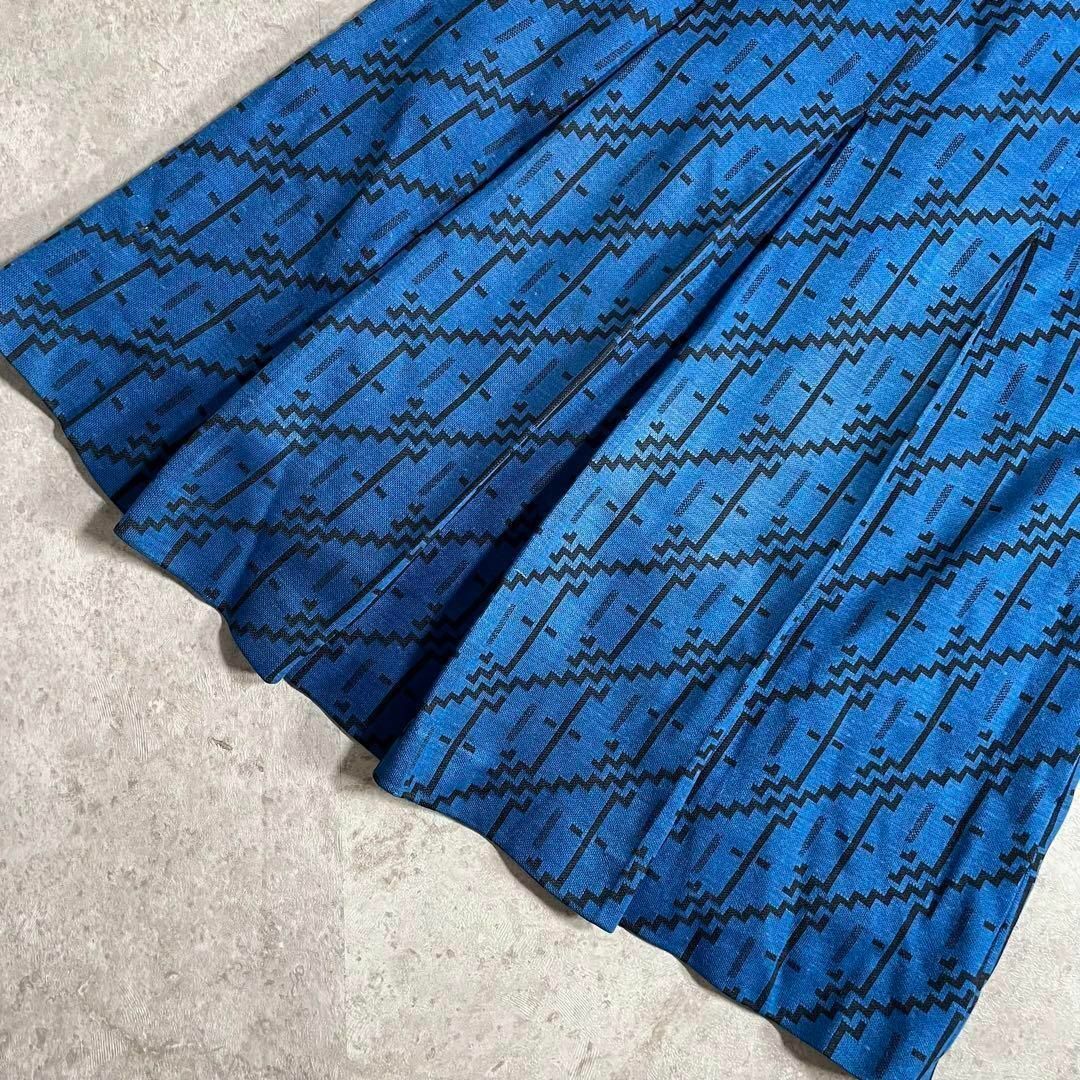 VINTAGE(ヴィンテージ)の日本製 80sヴィンテージ 総柄スカート アンゴラ アンティーク ブルー 青 レディースのスカート(ひざ丈スカート)の商品写真