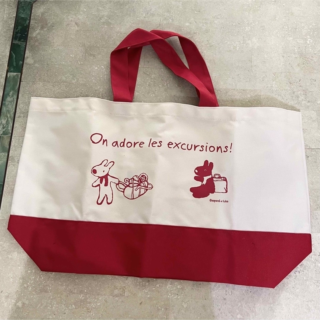 リサとガスパール エコバッグ 赤 レッド バッグ レディースのバッグ(エコバッグ)の商品写真
