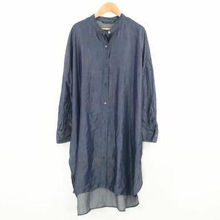 美品 mizuiro ind ミズイロインド ロングシャツ セルロース100％ シャツワンピース 長袖 レディース AO1772A62 (ミニワンピース)