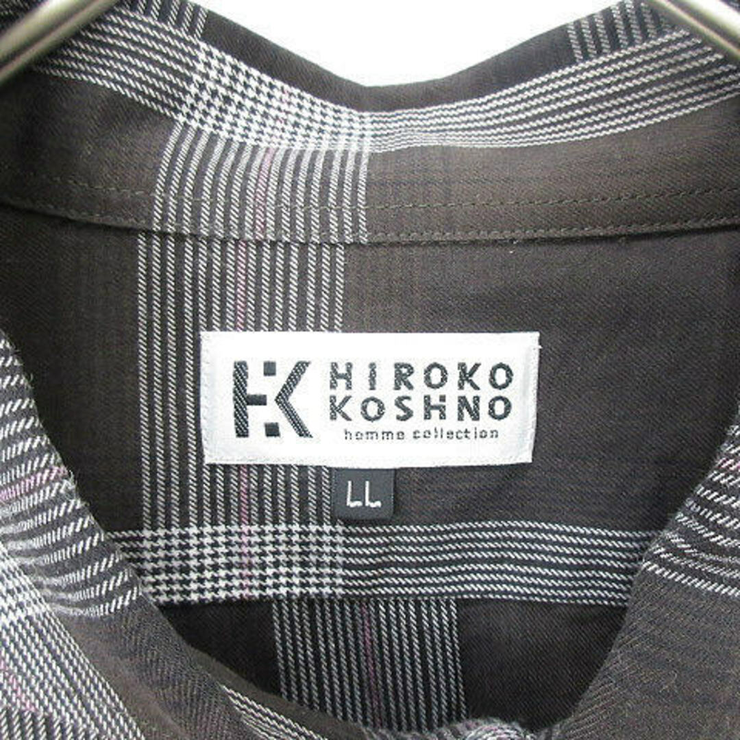 HIROKO KOSHINO(ヒロココシノ)のヒロココシノ HOMME COLLECTION チェックシャツ 黒 茶 LL メンズのトップス(ポロシャツ)の商品写真