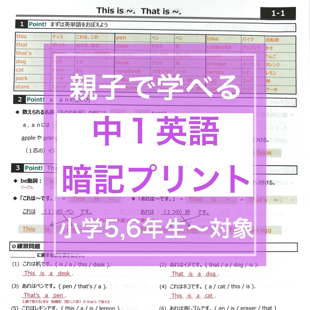 中1英語 暗記プリント　★小学生（5,6年生）〜中学生対象 エンタメ/ホビーの本(語学/参考書)の商品写真