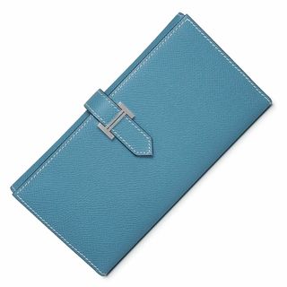 エルメス(Hermes)のエルメス ベアン デュプリ 三つ折り長財布 ヴォーエプソン レザー ブルージーン 青 シルバー金具 □M刻印 箱付 HERMES（新品・未使用品）(財布)