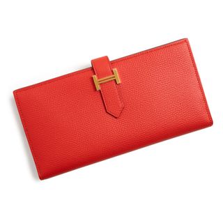 エルメス(Hermes)のエルメス ベアン スフレ 二つ折り長財布 ヴォーエプソン レザー ルージュトマト レッド 赤 ゴールド金具 D刻印 箱付 HERMES（新品・未使用品）(財布)