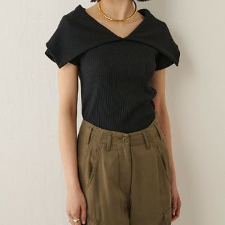 ウィムガゼット(Whim Gazette)の【ウィムガゼット】リブビッグカラープルオーバー 23SS ブラック 半袖(Tシャツ/カットソー(半袖/袖なし))