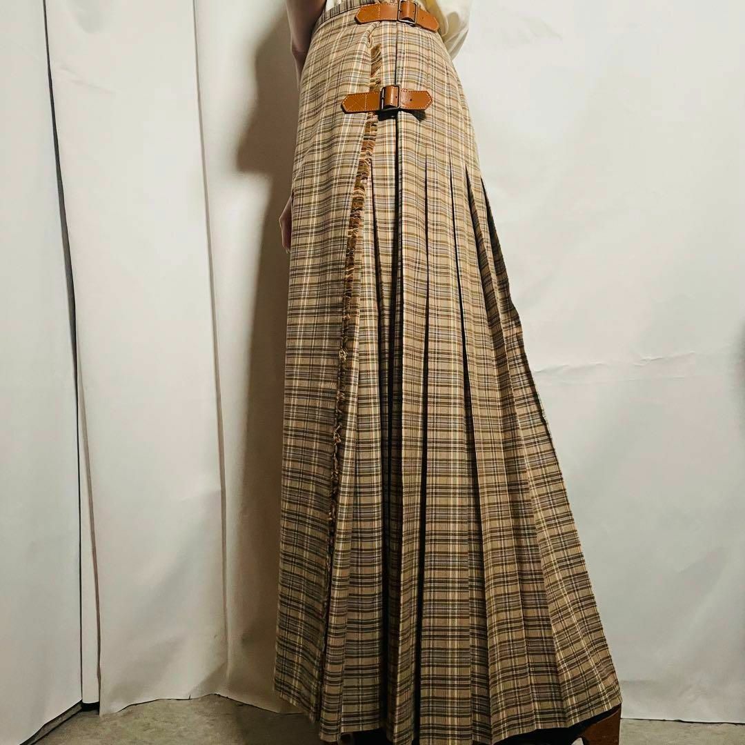 INGEBORG(インゲボルグ)の日本製 INGEBORG プリーツ チェックスカート ピンクハウス アイリッシュ レディースのスカート(ロングスカート)の商品写真