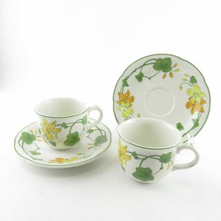 美品 Villeroy&Boch ビレロイ＆ボッホ Geranium ゼラニウム ティーカップ＆ソーサー 2客 ペア 旧ロゴ SY9293G (グラス/カップ)