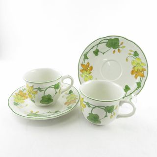 美品 Villeroy&Boch ビレロイ＆ボッホ Geranium ゼラニウム ティーカップ＆ソーサー 2客 ペア 旧ロゴ SY9294G (グラス/カップ)