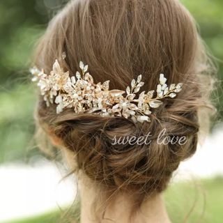 ヘッドドレス  小枝　ピンクゴールド　ウェディングヘアアクセサリー　結婚式(バレッタ/ヘアクリップ)