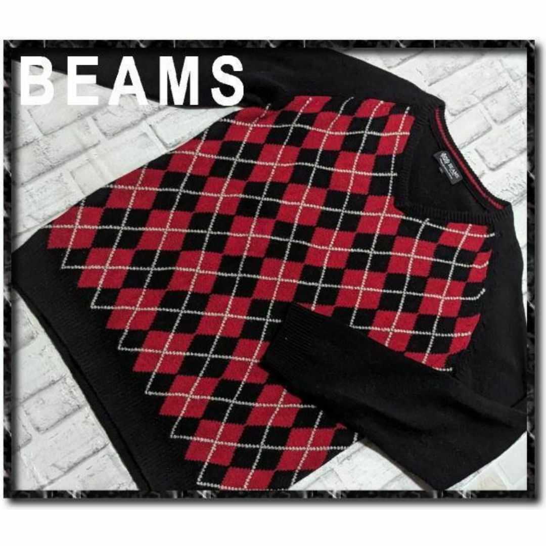 BEAMS(ビームス)のビームス　Vネックアーガイルニット　黒 メンズのトップス(ニット/セーター)の商品写真