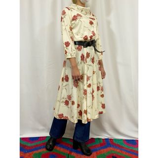 SALE 古着 アンティーク 70s ビンテージ ドレス ワンピース 総柄 花柄(ひざ丈ワンピース)